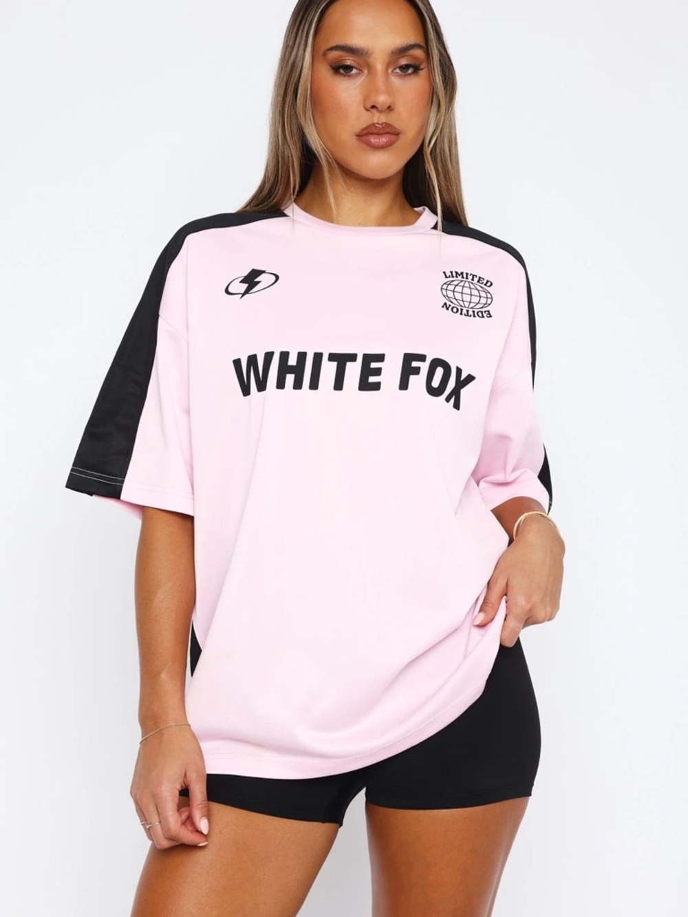 White Fox Checking Up On You Oversized Jersey in Light Pink